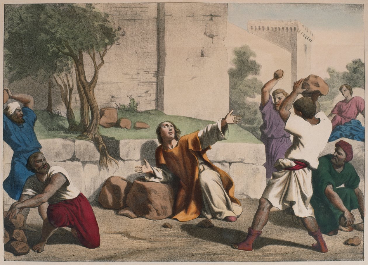 Die Steinigung des Heiligen Stephanus, Illustration aus einem Katechismus L