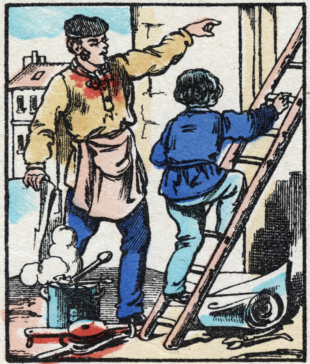 Der Kitzler. Gravur in „La chanson des metier“. Epinal Imaging, Ende des 19. Jahrhunderts. Private Sammlung von French School