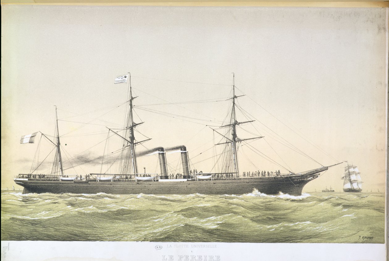 Der transatlantische Raddampfer Le Pereire auf der Überfahrt von Le Havre nach New York, ca. 1860 von French School