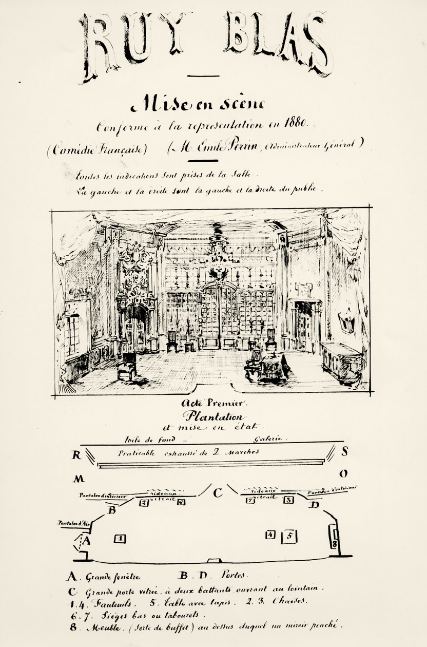 Theaterprogramm für Akt I von Ruy Blas (1838) von Victor Hugo, 1880 von French School