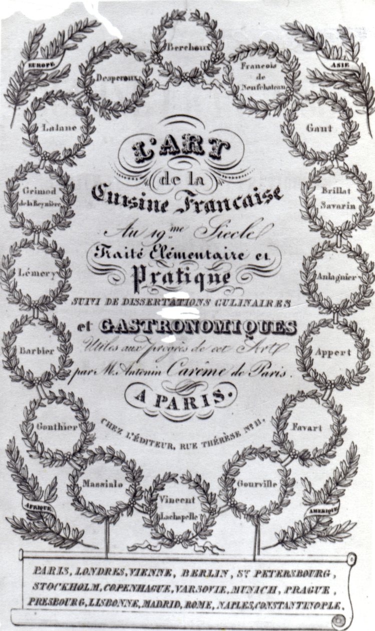 Titelseite für Die Kunst der französischen Küche Bd. III von Antonin Careme, veröffentlicht 1834 von French School