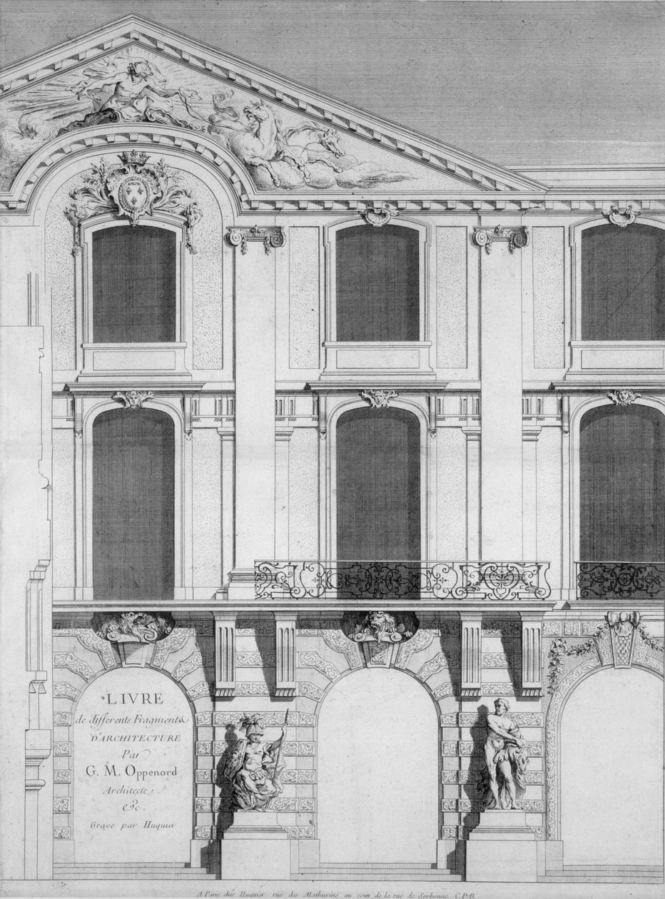 Titelseite eines Buches mit gravierten Platten von Oppenords Entwürfen, veröffentlicht 1745 von French School