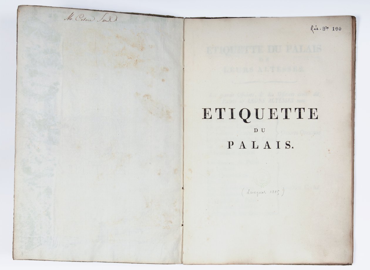 Titelseite der Etiquette du Palais, Lucca, 1805 von French School