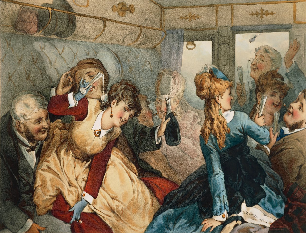 Zug des Vergnügens, Illustration für Madame Telliers Haus, von Guy de Maupassant von French School