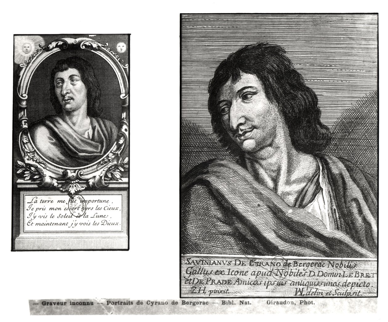 Zwei Porträts von Savinien Cyrano de Bergerac (1619-55), rechts nach Zacharie Heince (1611-69) von French School