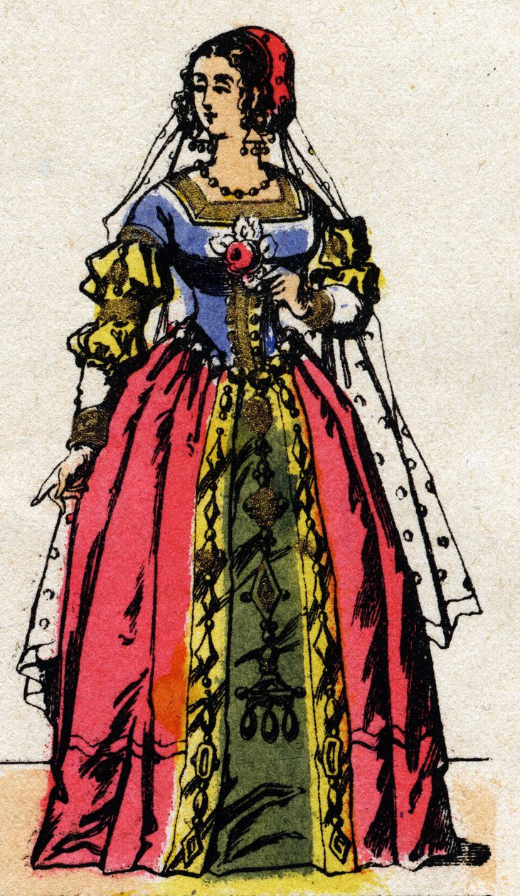 Valois-Dynastie: Porträt von Eleonore von Habsburg oder Österreich (1498-1558), Königin von Frankreich, Ehefrau von Franz I (1494-1547). Epinal-Bild aus dem späten 19. Jahrhundert. Private Sammlung von French School