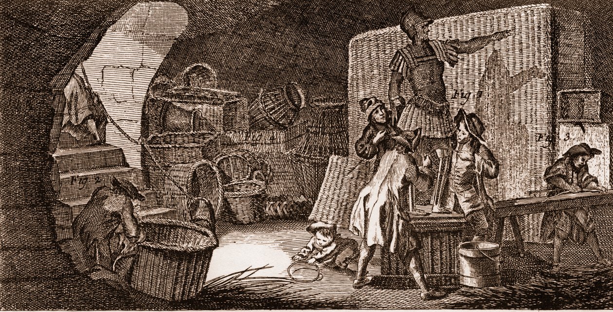 Korbmacher - Werkzeuge - „Die große Enzyklopädie, oder Wörterbuch der Wissenschaften, Künste und Berufe“ von Denis Diderot (1713-1784) und Jean d