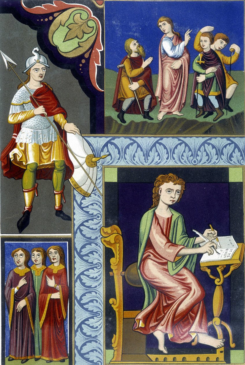 Verschiedene Kostüme des 9. Jahrhunderts. Illustration aus 