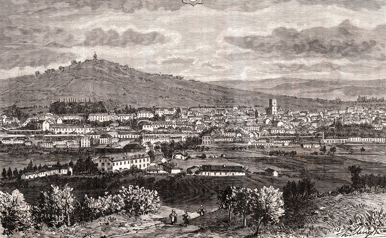 Vesoul - Gemeinde im Grand Est von Frankreich, Präfektur des Departements Haute-Saone in der Region Bourgogne-Franche-Comte - Gravur in „France illustree: geography, history, statistical administration“ von V.-A. Malt-Brown. 1884 von French School