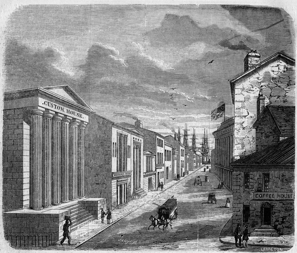 Ansicht von Wall Street, dem Bankenviertel, New York, New York. Vereinigte Staaten von French School