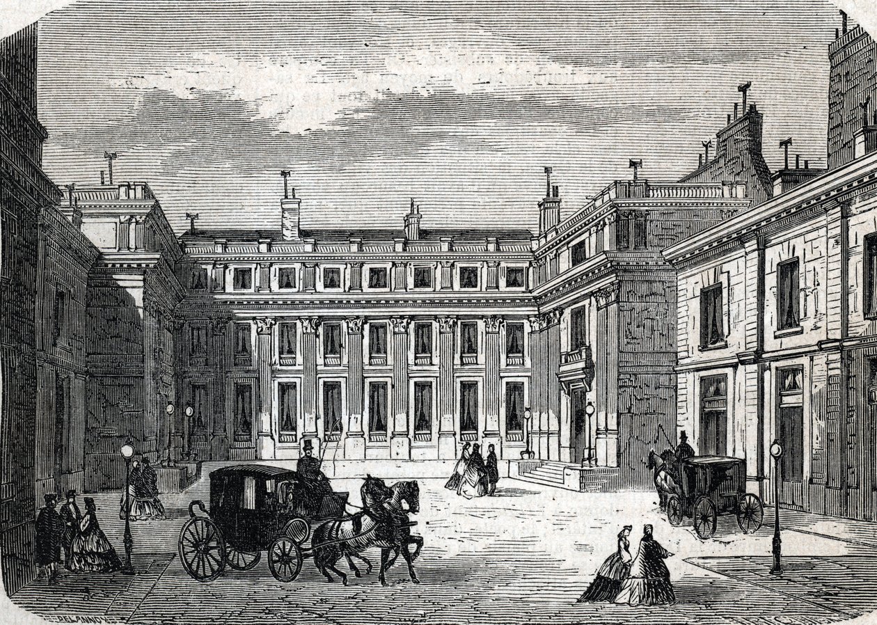 Ansicht des Ministeriums für öffentliche Bildung, Hotel de Rochechouart rue de Grenelle, in Paris (1864) von French School