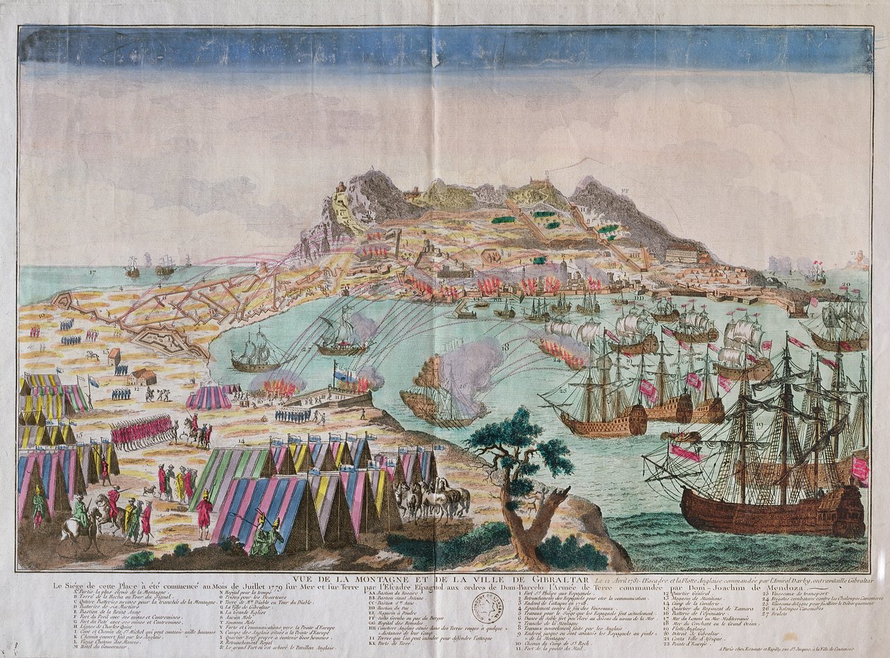 Ansicht des Felsens und der Stadt Gibraltar während der Belagerung von 1779 von French School