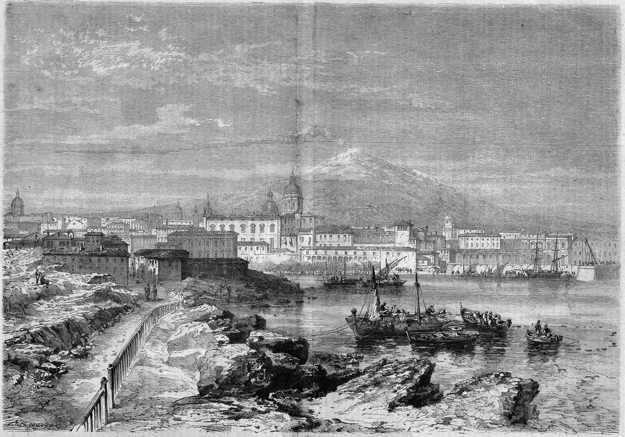Ansicht der Stadt Catania am Fuße des Vulkans Ätna. Sizilien, Italien von French School
