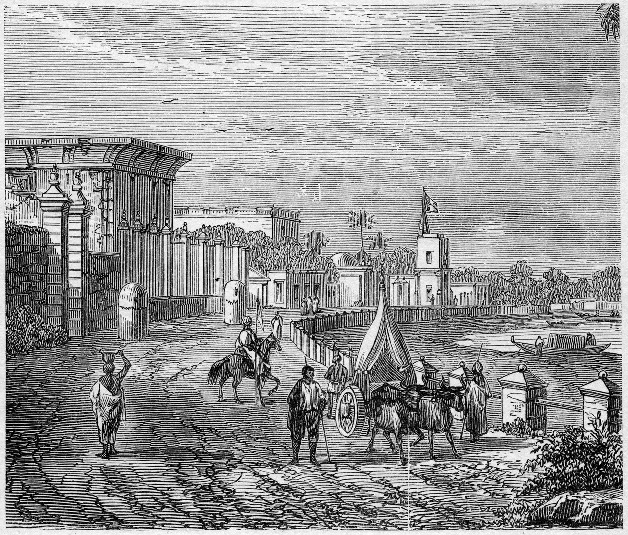 Ansicht der Stadt Chandernagor, Indien von French School