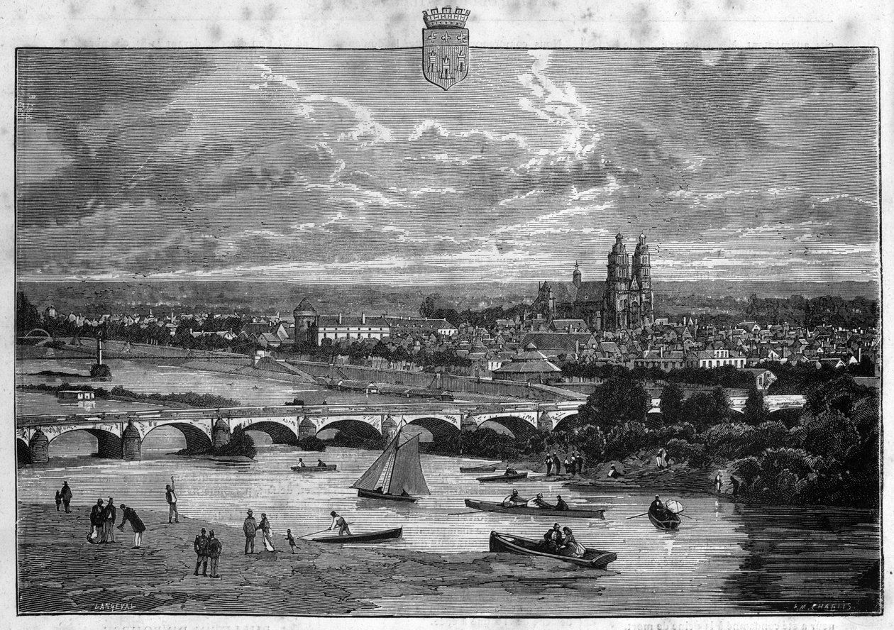 Ansicht der Stadt Tours in der Indre et Loire. Gravur von 1880 in „La republique illustree“ private Sammlung von French School