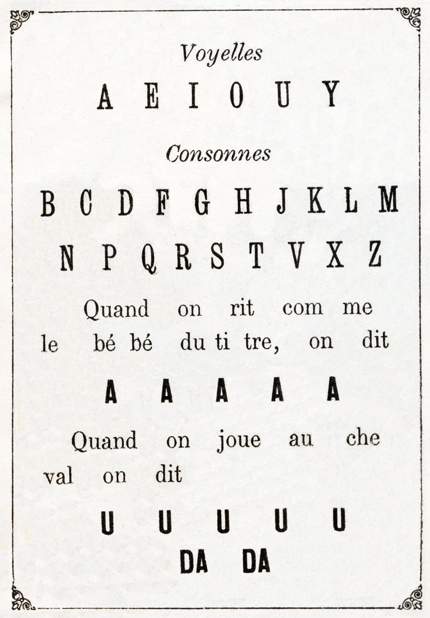 Vokale und Konsonanten im „Alphabet des petits savants“, späte 19. Jahrhundert von French School