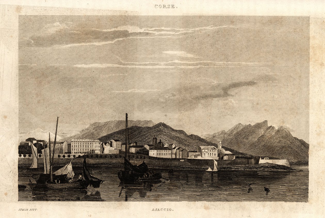 Ansicht von Ajaccio, Korsika, Gravur von 1836 von French School