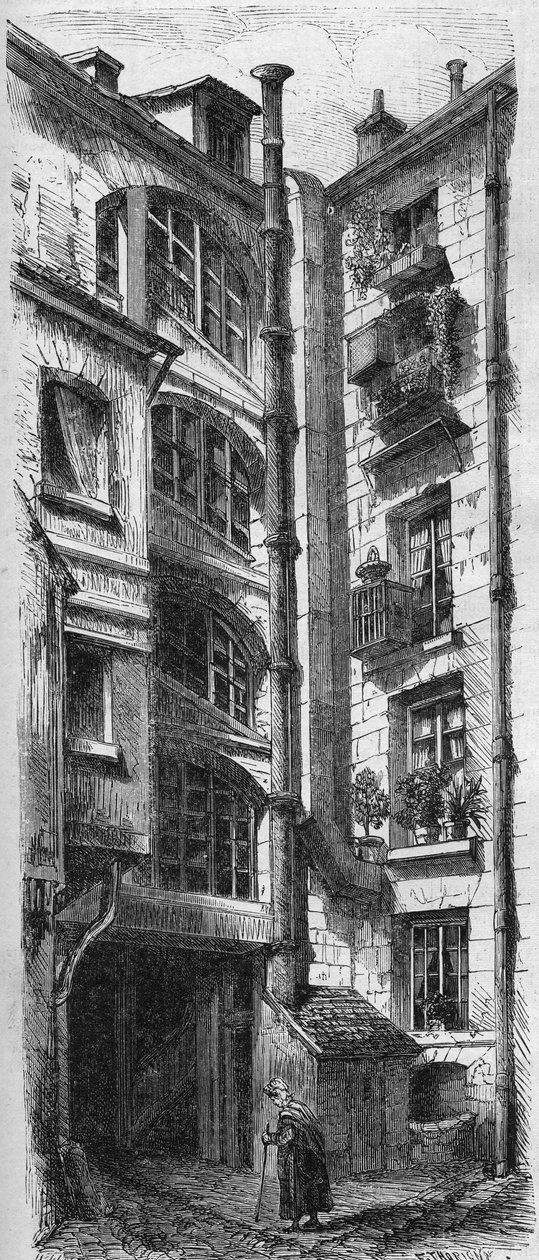 Innenansicht des Hofes des Hauses in der Rue d