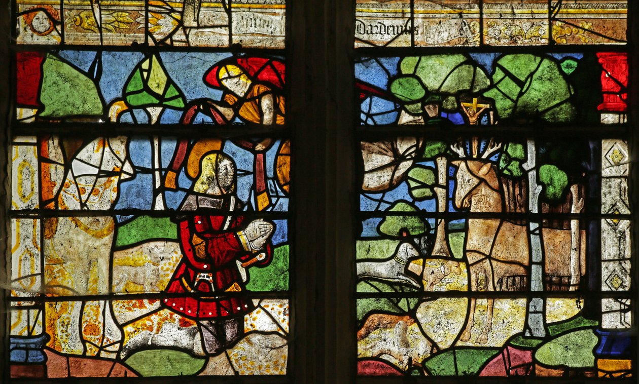 Fenster mit dem Heiligen Hubertus und dem Hirsch von French School
