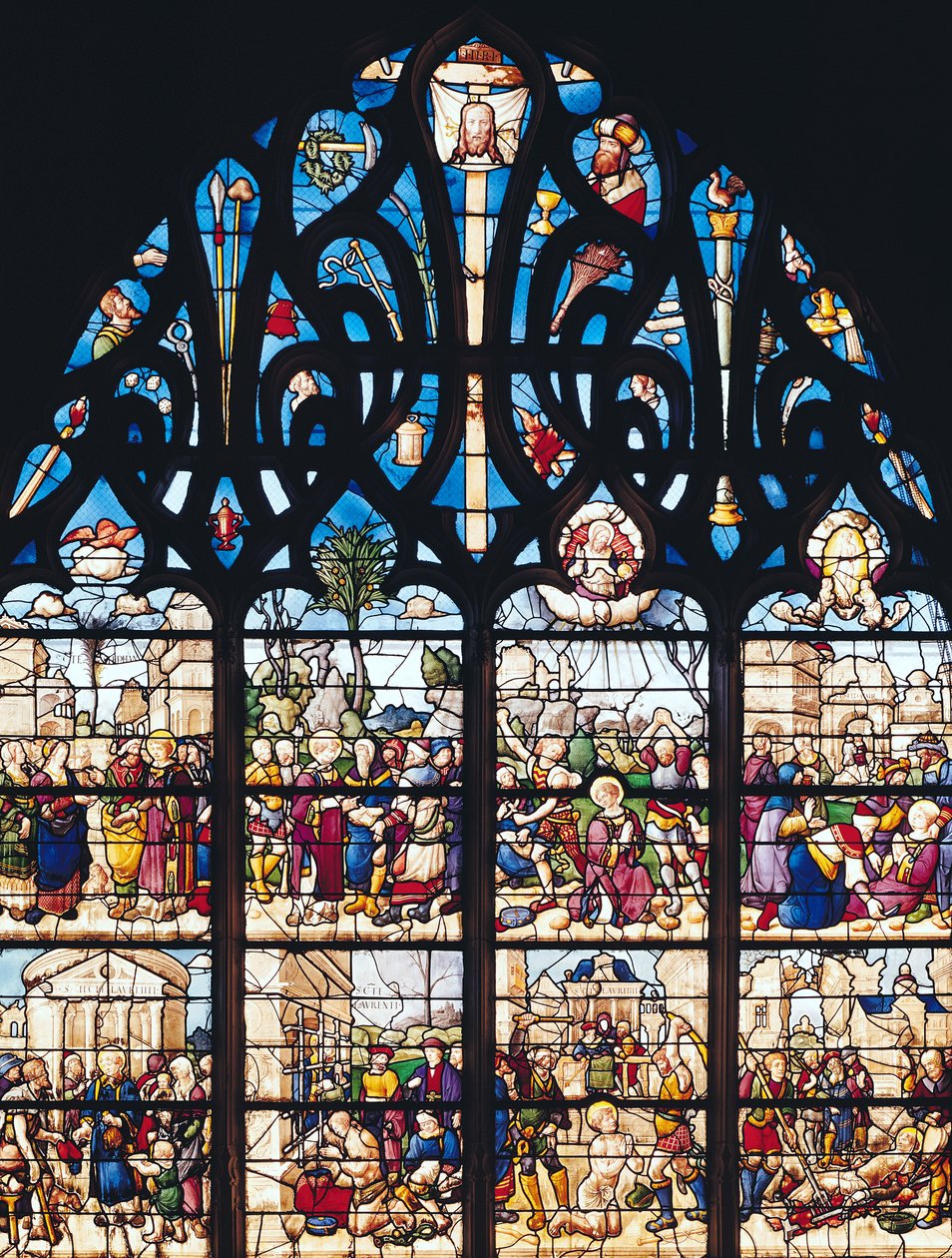 Fenster darstellend Szenen aus dem Leben von St. Stephan und St. Laurentius, aus der Chapelle Bonne-Mort von French School