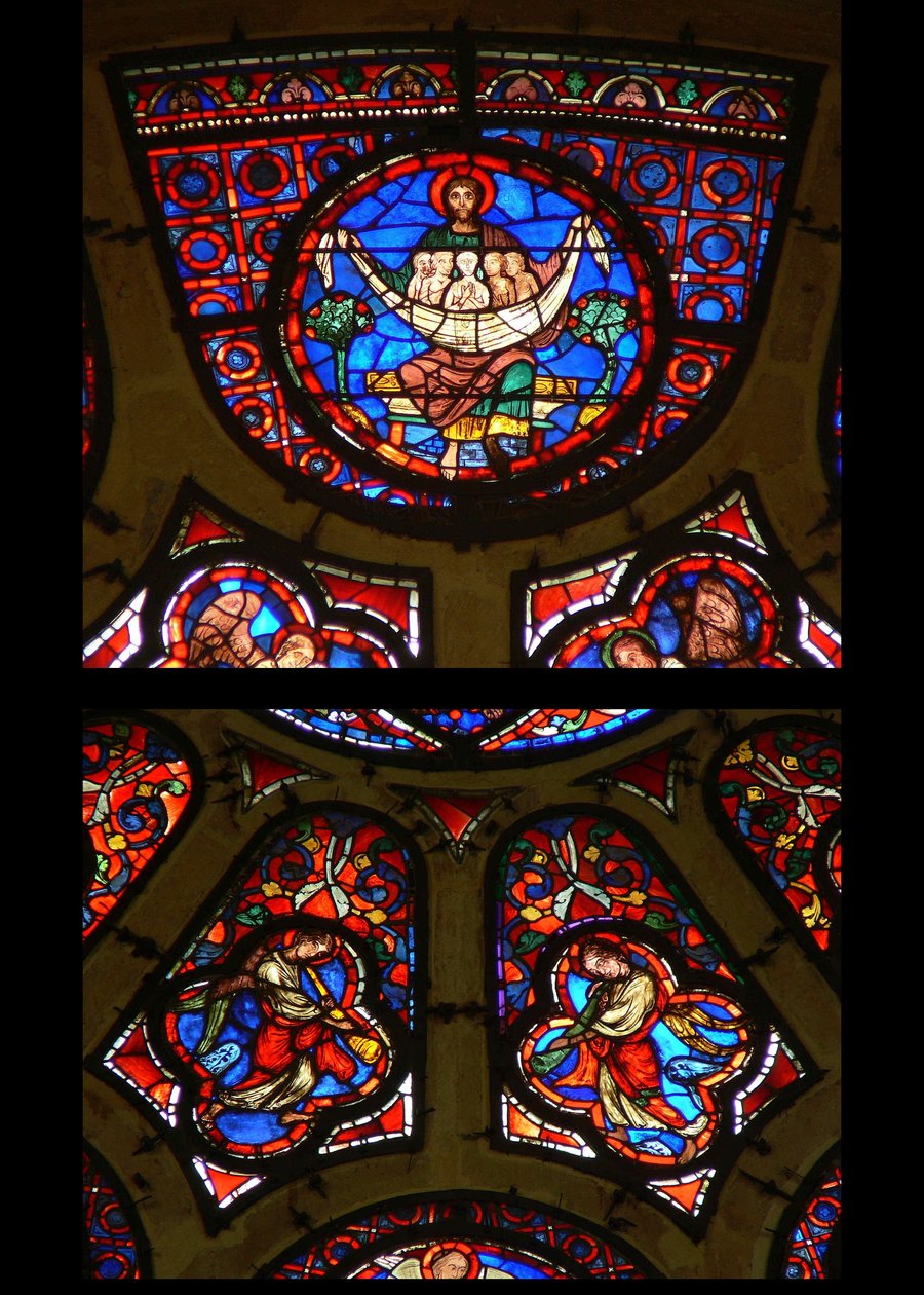 Fenster mit Darstellung des Schoß Abrahams im Jüngsten Gericht Rosettenfenster von French School