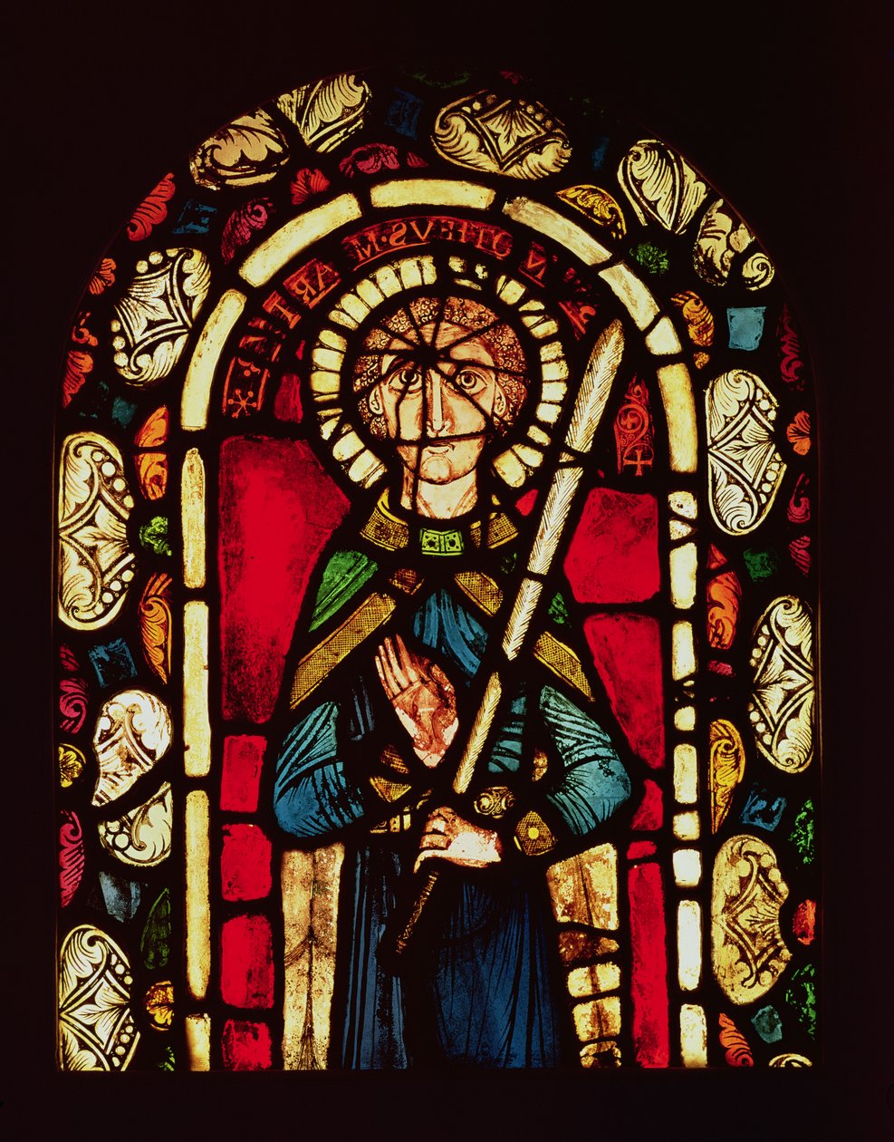Fenster von St. Timotheus mit der Märtyrerpalme, entfernt aus der Abtei Neuwiller, Atelier von Lorin de Chartres, elsässische Schule von French School