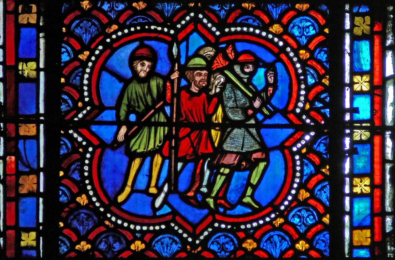 Fenster s2-L, Menschen, die Christus in Gethsemane verhaften wollen von French School