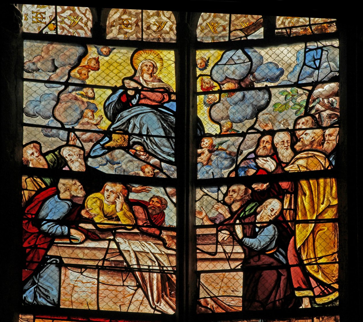 Fenster w0 Darstellung des Todes und der Himmelfahrt der Jungfrau Maria von French School