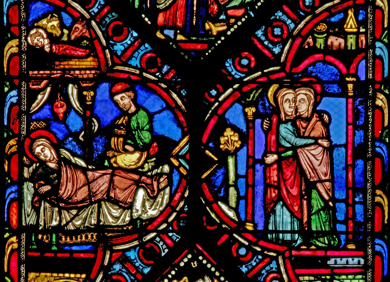 Fenster w0 mit der Geburt Christi und der Heimsuchung von French School