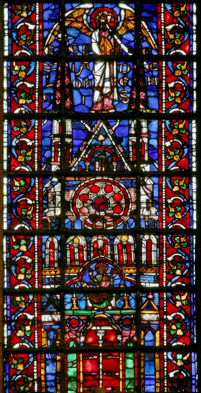 Fenster w101 mit Darstellung der Kathedrale von Laon von French School