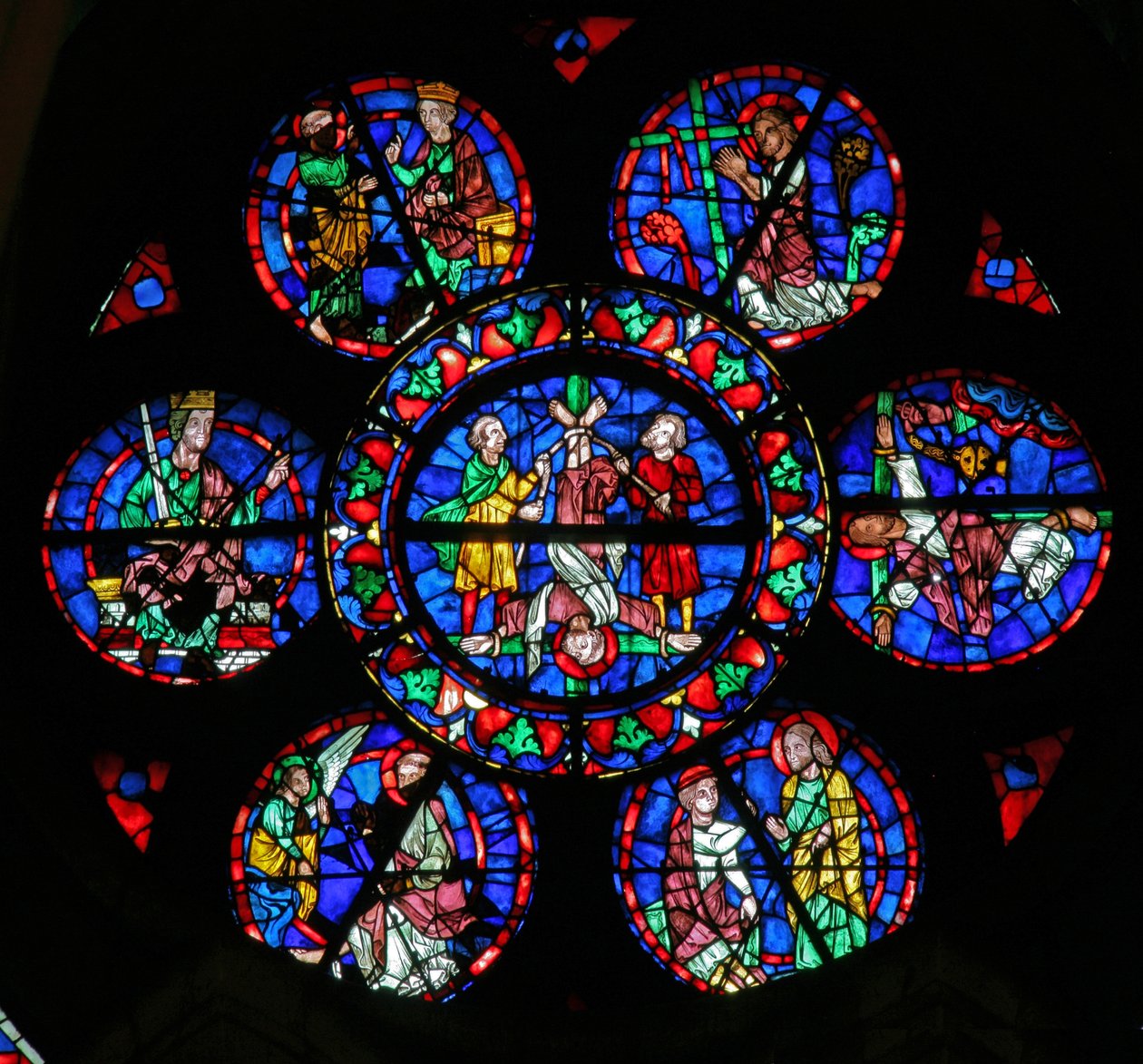 Fenster w102 mit Darstellung der Verhaftung und des Todes von St. Petrus und des Heiligen mit Simon Magus von French School