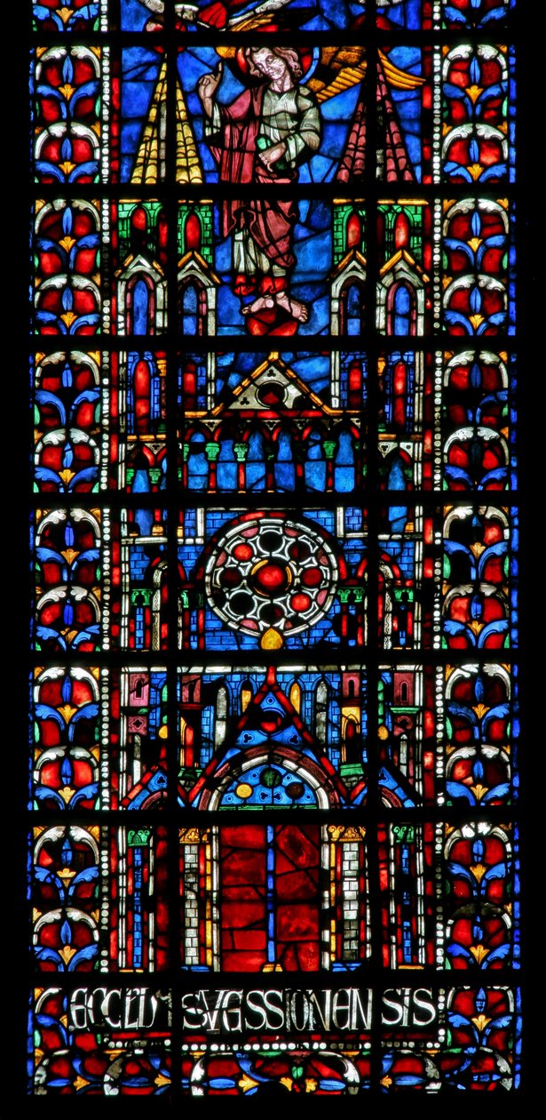 Fenster w102 mit Darstellung der Kathedrale von Soissons von French School