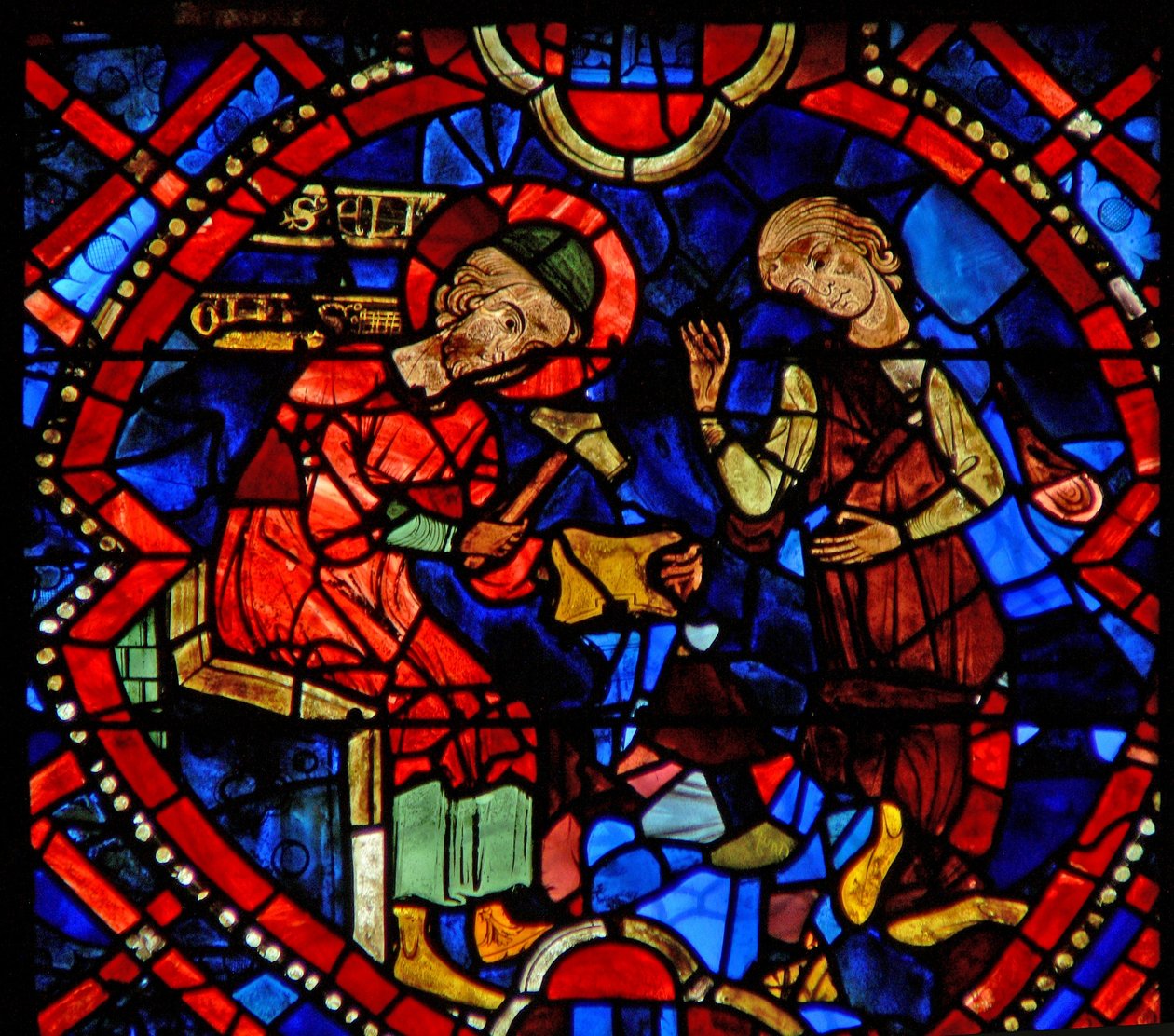 Fenster w107b Darstellung des Heiligen Eloi, der einen Becher macht von French School