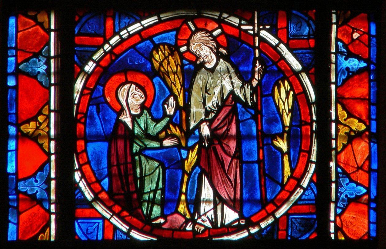 Fenster w109 zeigt St. Maria Magdalena mit Christus im Garten der Auferstehung von French School