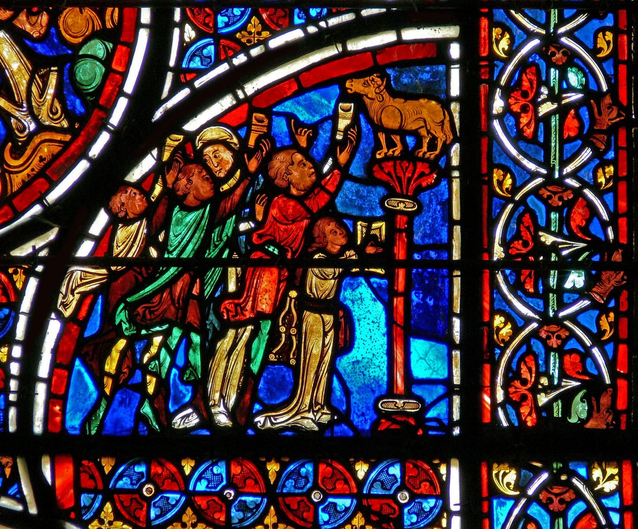 Fenster w13 Darstellung der Israeliten, die das Goldene Kalb anbeten von French School