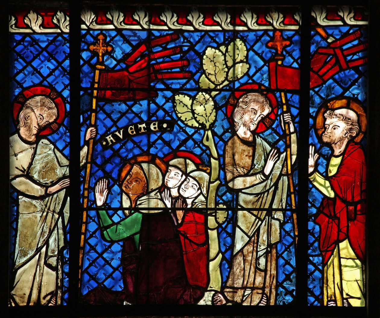 Fenster w14, Christus erscheint den Frauen und St. Peter darstellend von French School
