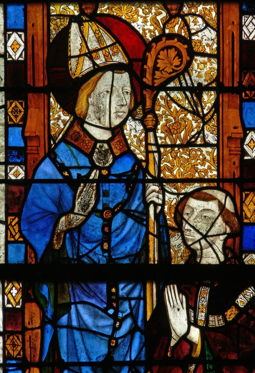 Fenster w17, das St. Nikolaus und den Stifter Oudin de Troyes darstellt von French School