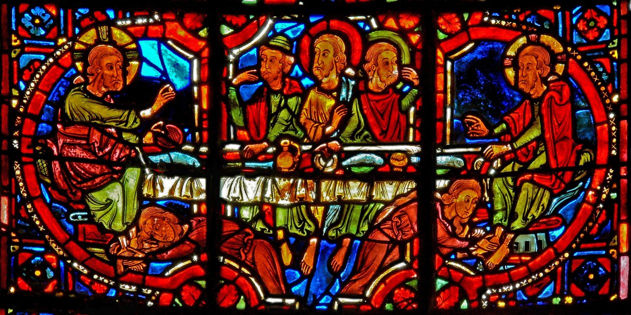 Fenster w17 Darstellung einer Szene aus dem Leben der Heiligen Maria Magdalena - die Heilige wäscht die Füße Christi von French School