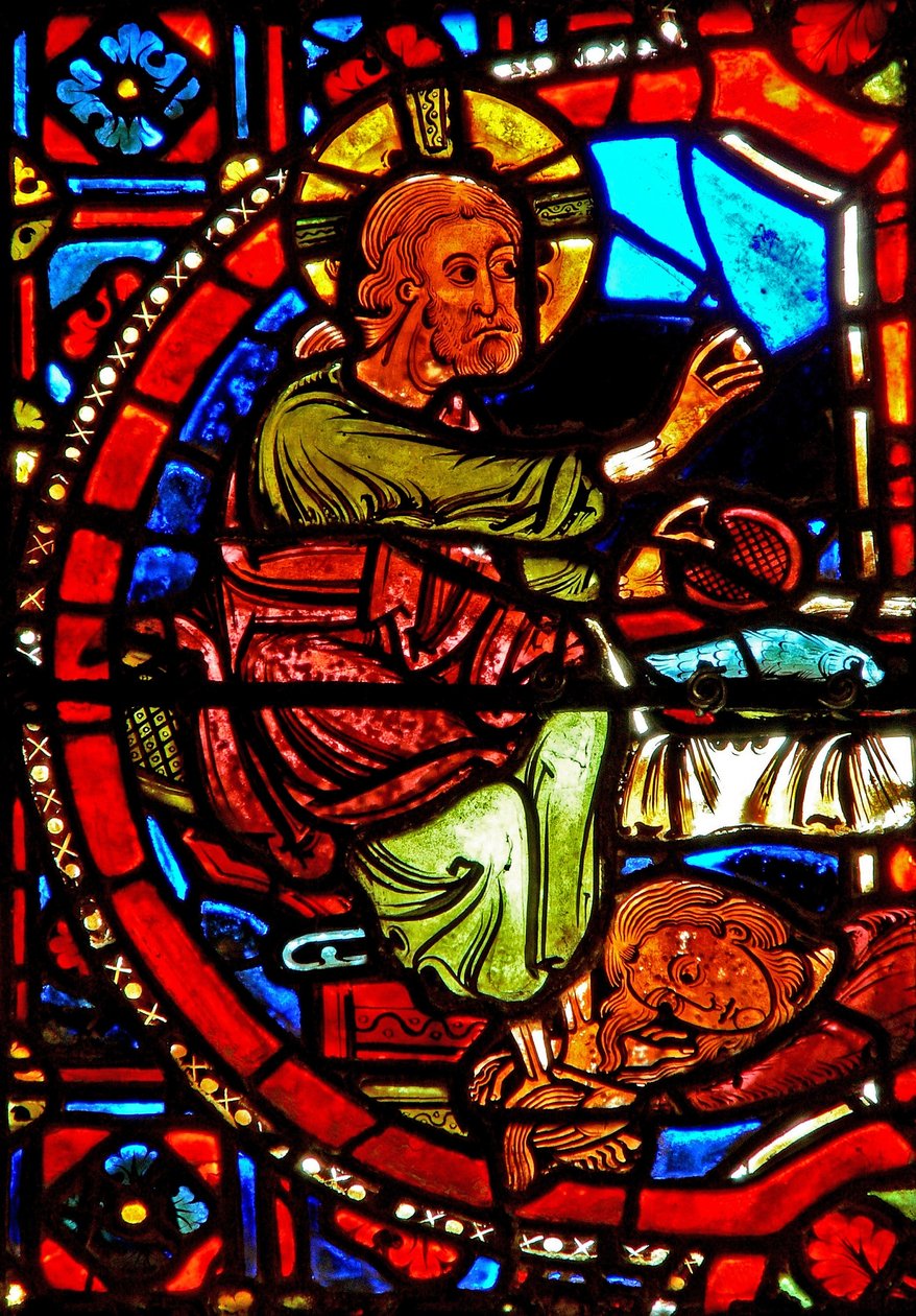 Fenster w17 Darstellung einer Szene aus dem Leben der Heiligen Maria Magdalena - die Heilige wäscht die Füße Christi von French School