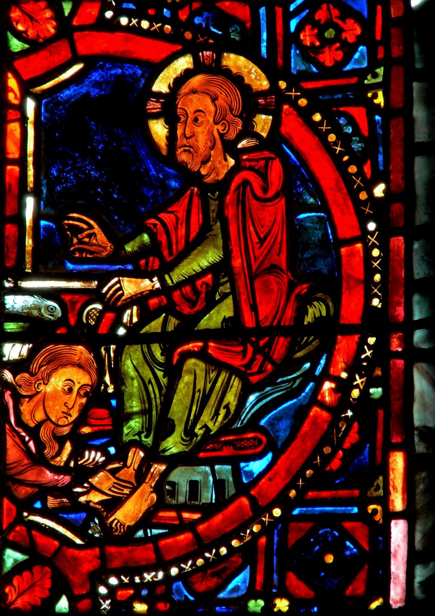 Fenster w17 Darstellung einer Szene aus dem Leben der Heiligen Maria Magdalena - die Heilige wäscht die Füße Christi von French School