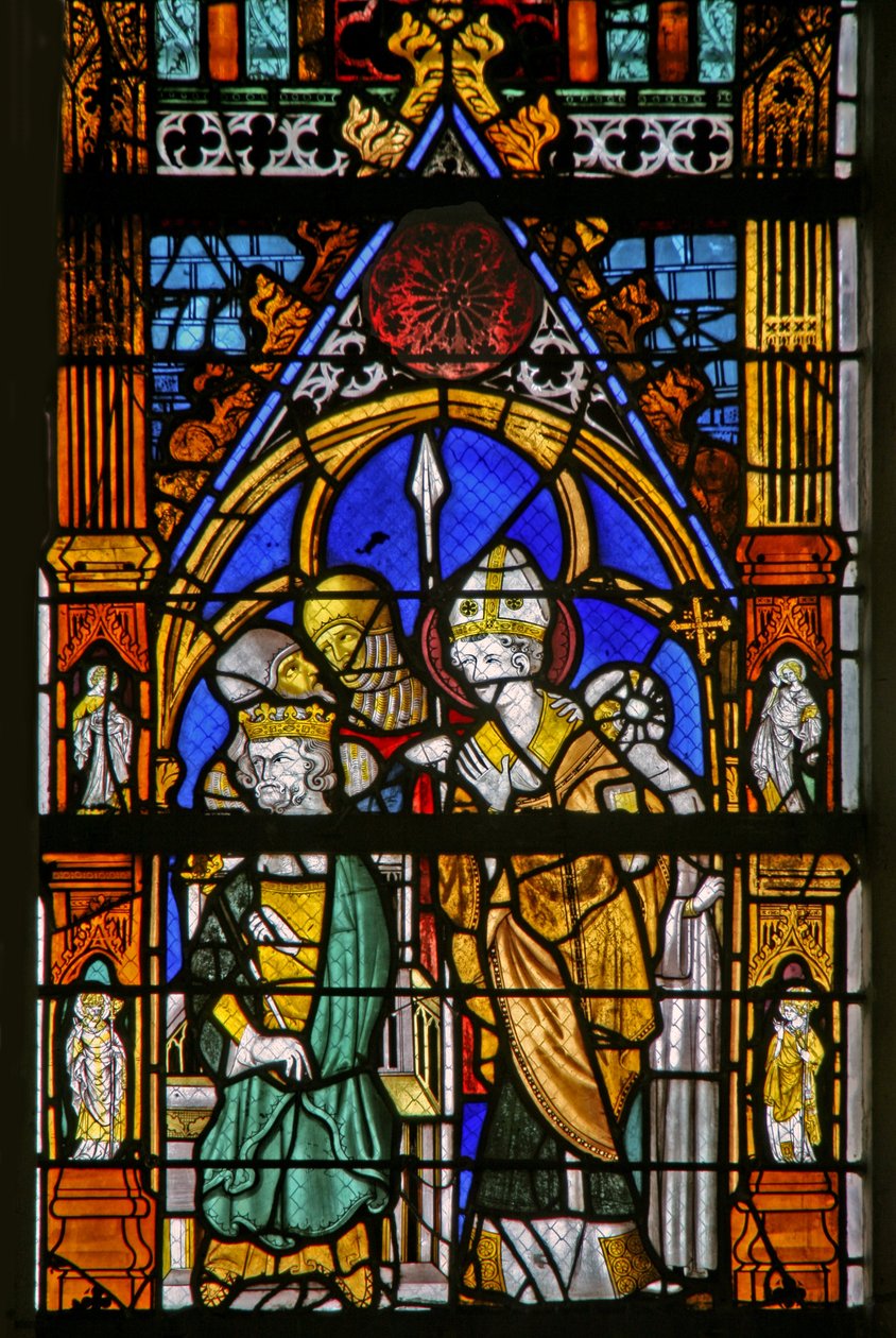 Fenster w19 mit Darstellung von Thomas Becket und Heinrich II., die uneinig sind von French School