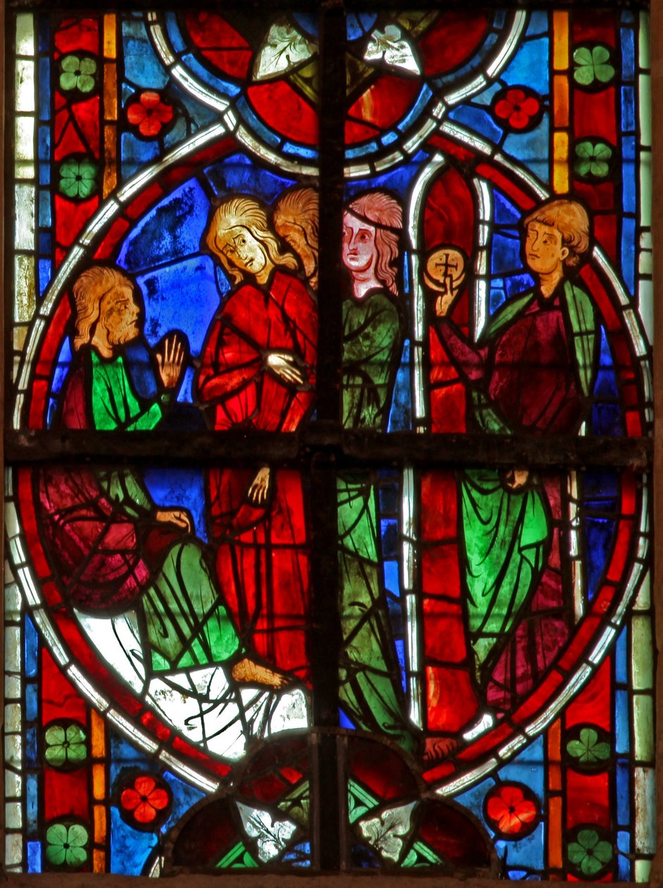Fenster w209 zeigt Heiliger Nikolaus wird von Frauen verführt von French School