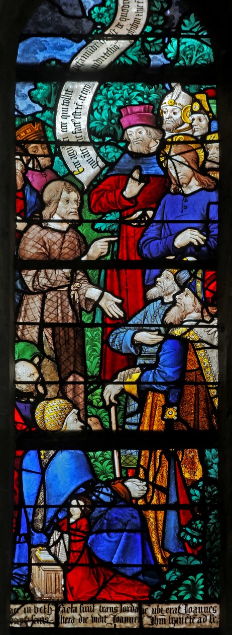 Fenster w20, der Heilige Johannes der Täufer predigt die Taufe Christi in Bethanien von French School