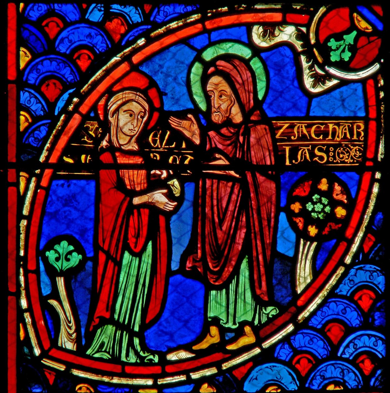 Fenster w20 Darstellung von Zacharias und Elisabeth, den Eltern des Heiligen Johannes des Täufers von French School