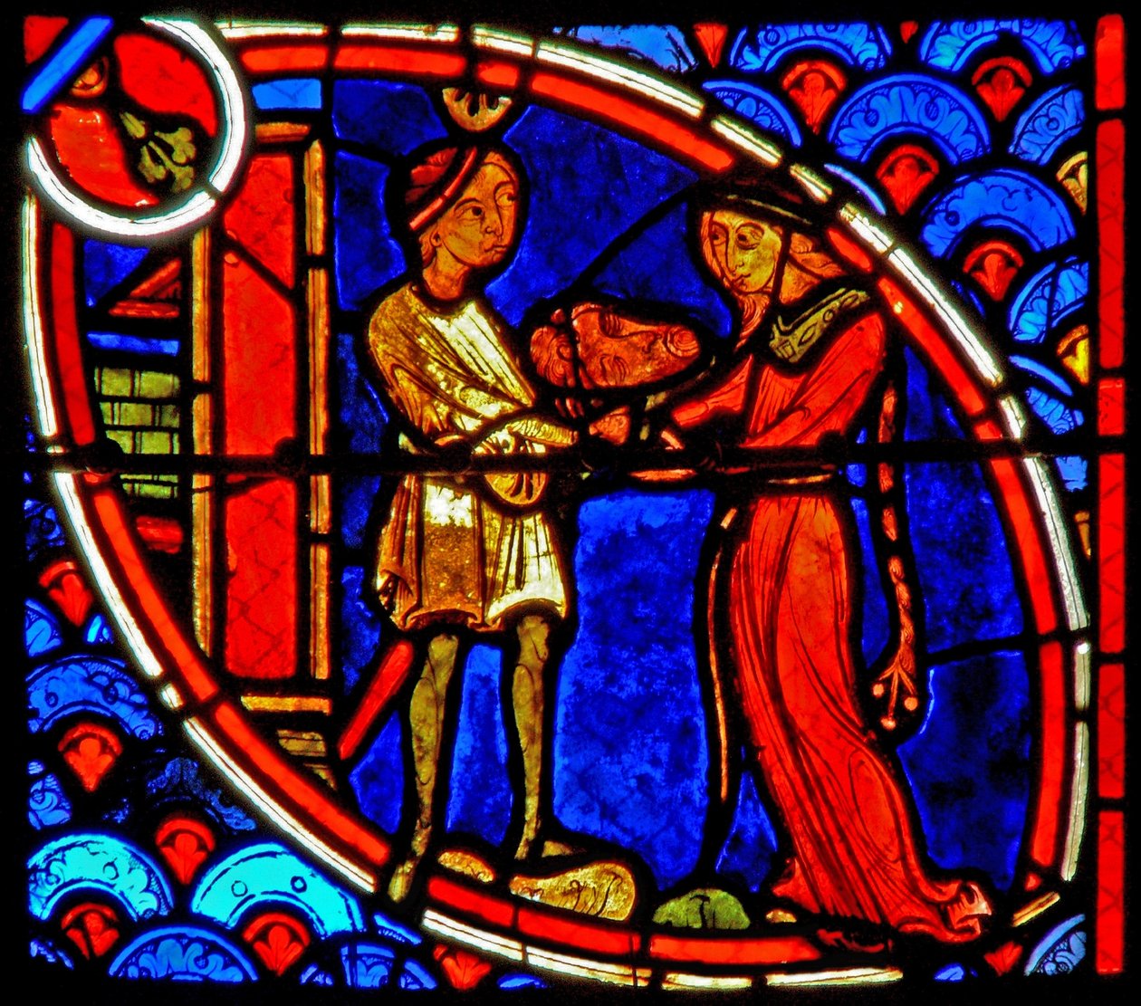 Fenster w20 Darstellung einer Szene aus dem Leben des Heiligen Johannes des Täufers: Salome erhält den Kopf des Johannes des Täufers von French School