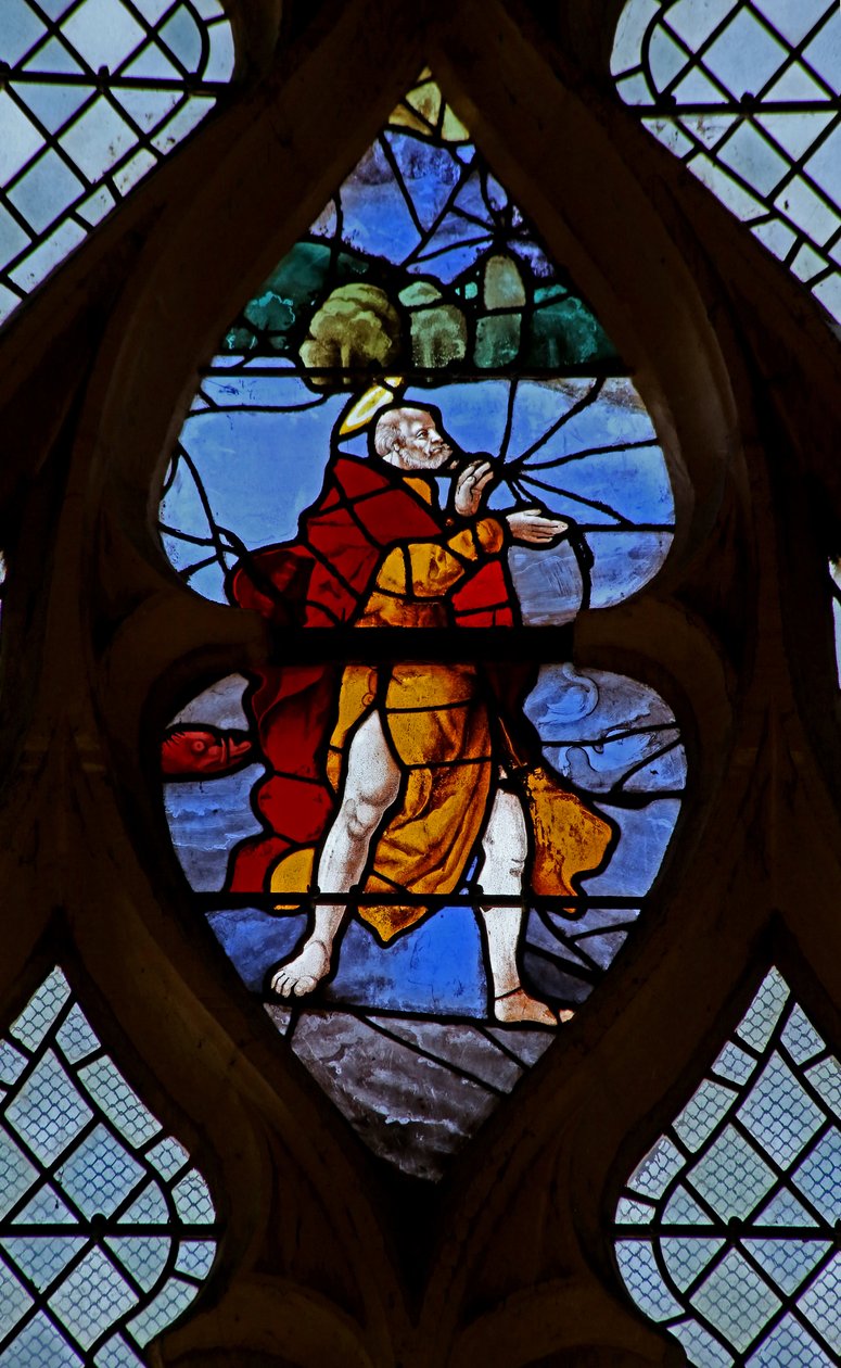 Fenster w21, Christus bringt St. Peter dazu, auf dem Wasser zu gehen (Detail) von French School