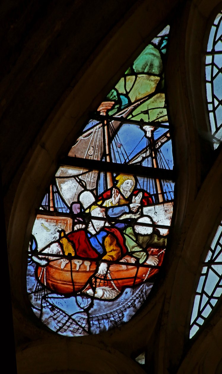 Fenster w21, Christus bringt St. Peter dazu, auf dem Wasser zu gehen (Detail) von French School