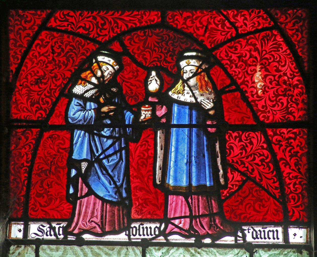 Fenster w22, das St. Kosmas und St. Damian darstellt von French School