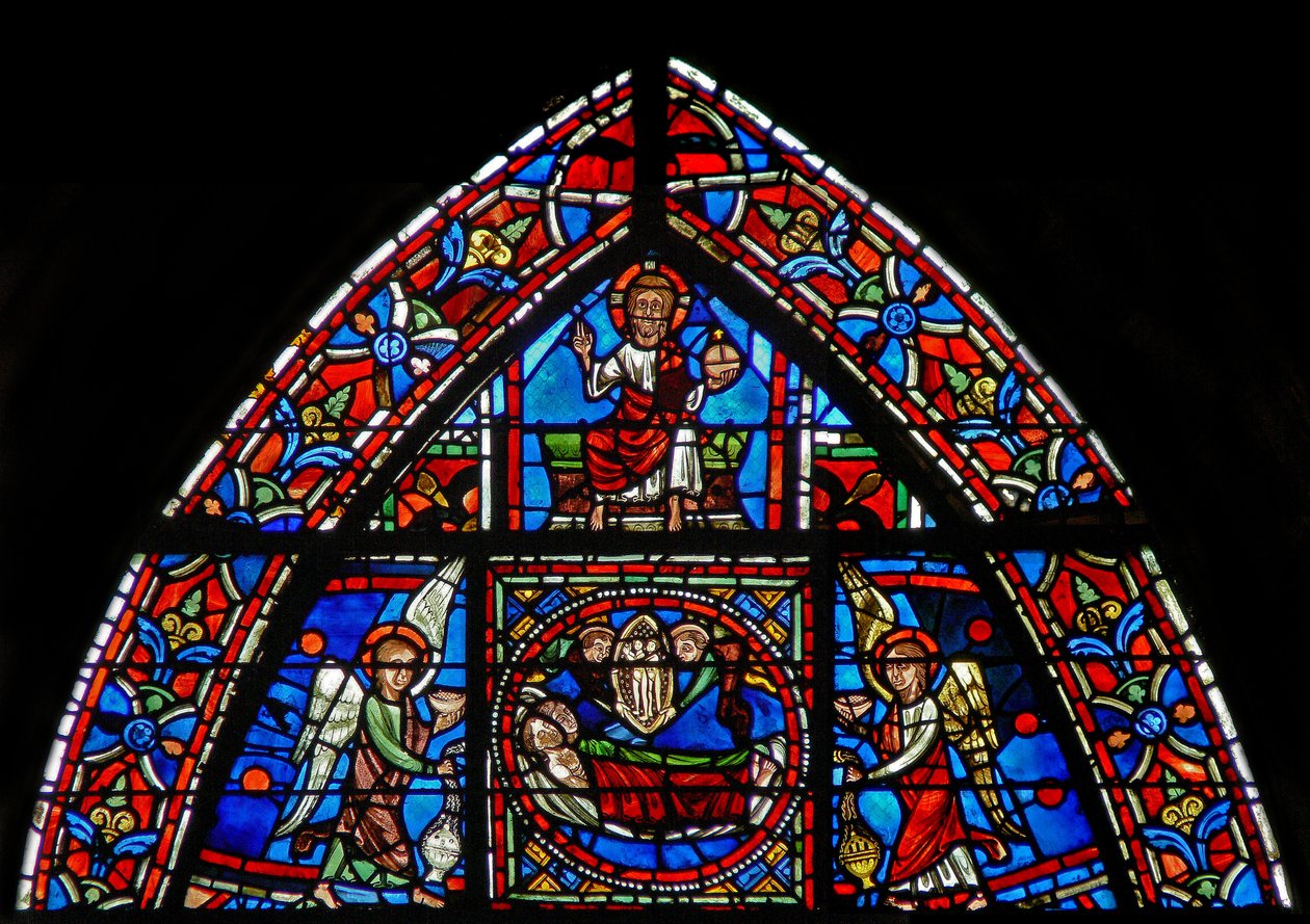 Fenster w23, Darstellung von St. Julian Hospitalier und seiner Frau, die sterben und in den Himmel kommen von French School