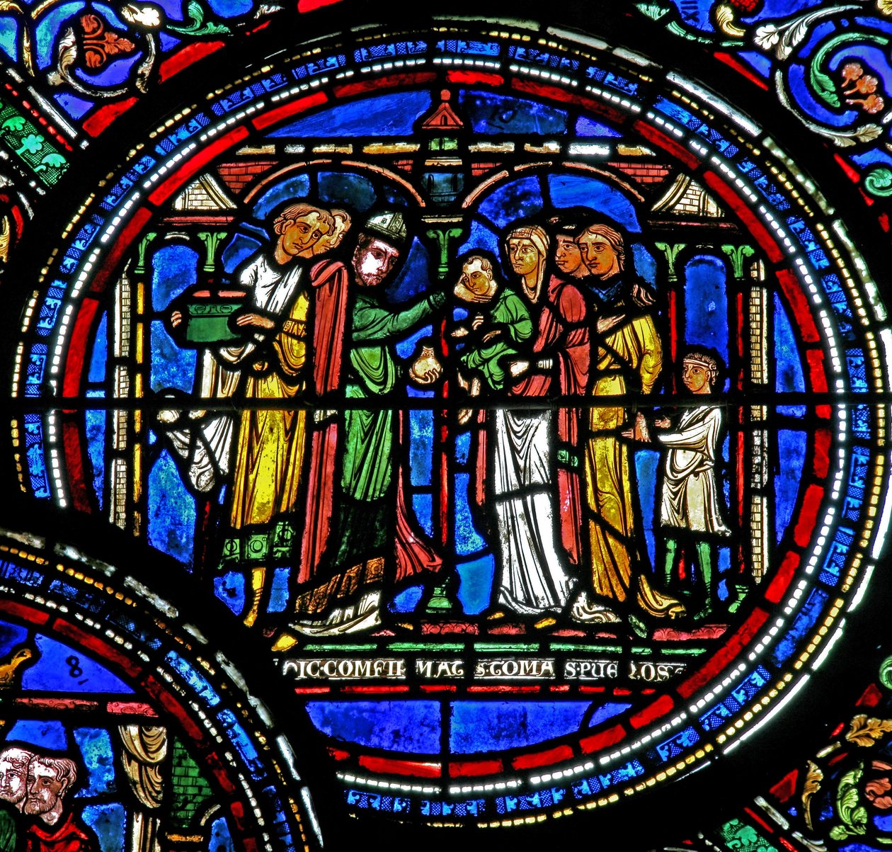 Fenster w23, Darstellung des Heiligen Thomas Becket, der Kinder bestätigt von French School